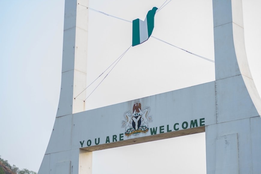 Nigerian institutions and national
development symbols, professional and progressive atmosphere.